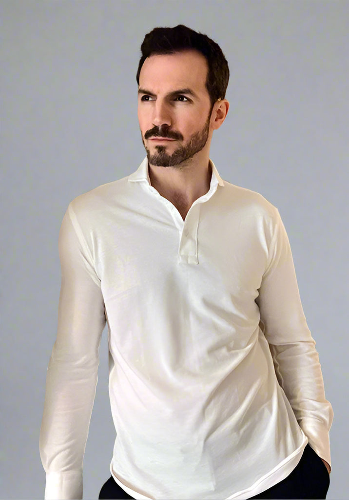 White Pique Full Sleeve Polo Shirt