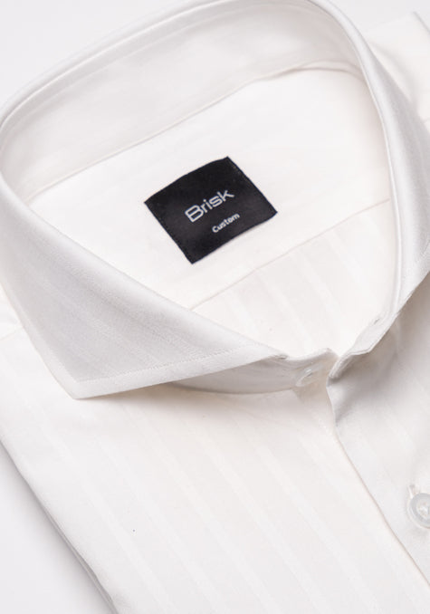 White Self-Stripes Cotton Linen Shirt
