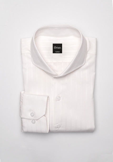 White Self-Stripes Cotton Linen Shirt
