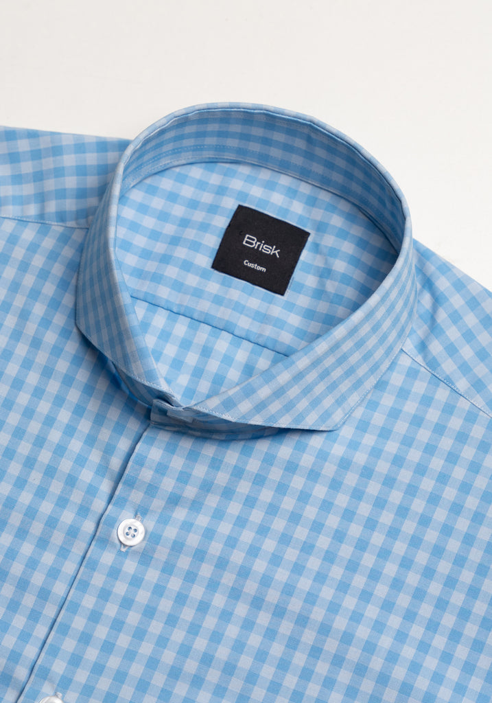 Wrinkle-Free Blue-Grey Stretch Gingham Shirt
