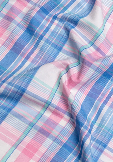 Wrinkle-Free Blue-Pink Performance Stretch Plaid
