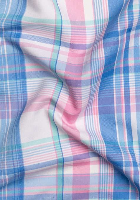 Wrinkle-Free Blue-Pink Performance Stretch Plaid
