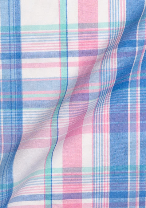 Wrinkle-Free Blue-Pink Performance Stretch Plaid
