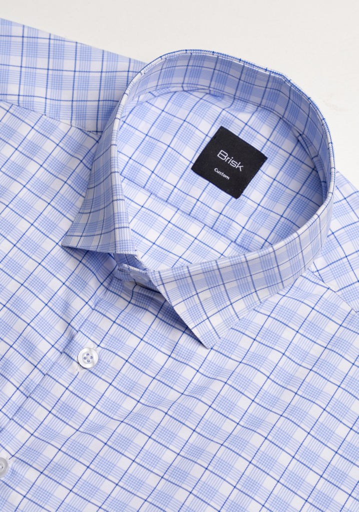 Wrinkle-Free Blue Super-Soft Tartan Performance Stretch Shirt
