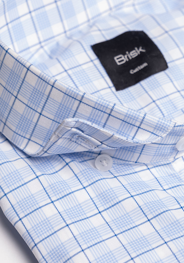 Wrinkle-Free Blue Super-Soft Tartan Performance Stretch Shirt
