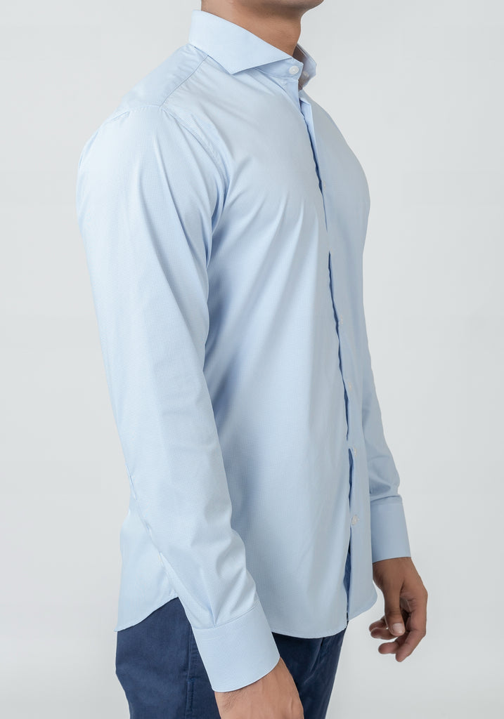 Wrinkle-Free Ice Blue Mini Checkered Performance Stretch Shirt