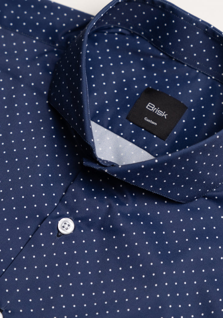 Wrinkle-Free Navy-Blue Polka Dots Performance Stretch Shirt
