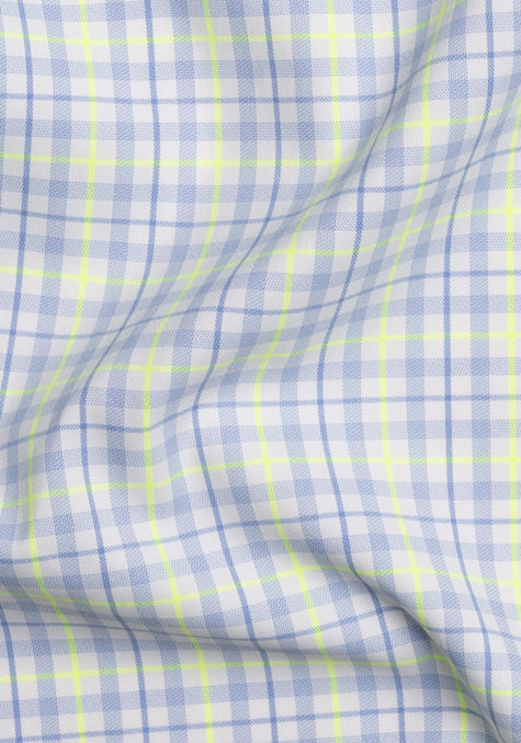 Wrinkle-Free Neon Green & Blue Tartan Performance Stretch
