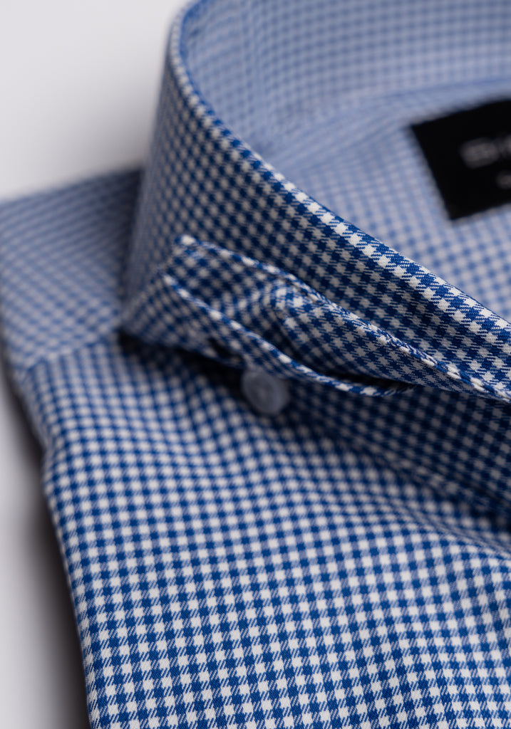 Wrinkle-Free Royal Blue Mini Gingham Shirt
