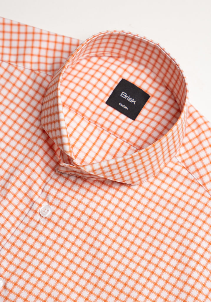 Wrinkle-Free Tangerine Checkered Performance Stretch Shirt
