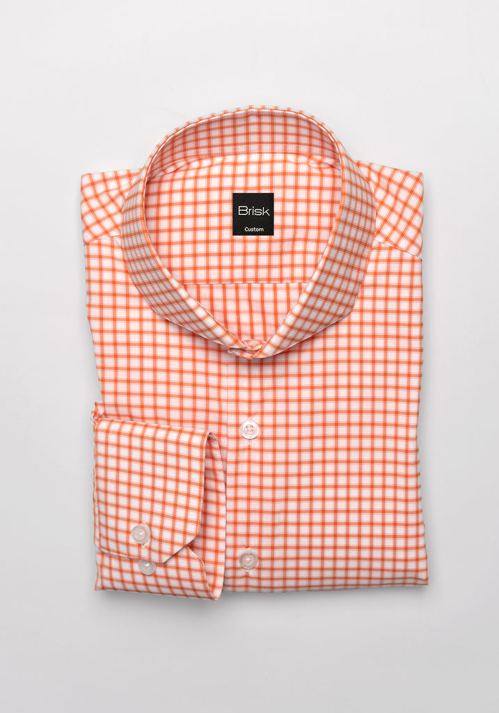 Wrinkle-Free Tangerine Checkered Performance Stretch Shirt
