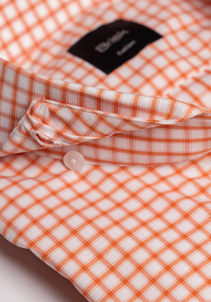 Wrinkle-Free Tangerine Checkered Performance Stretch Shirt
