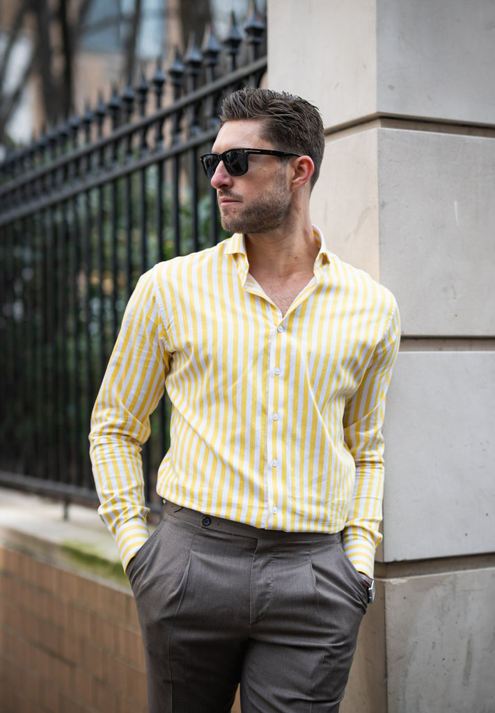 Yellow Bold Twill Stripes Pima Cotton Shirt