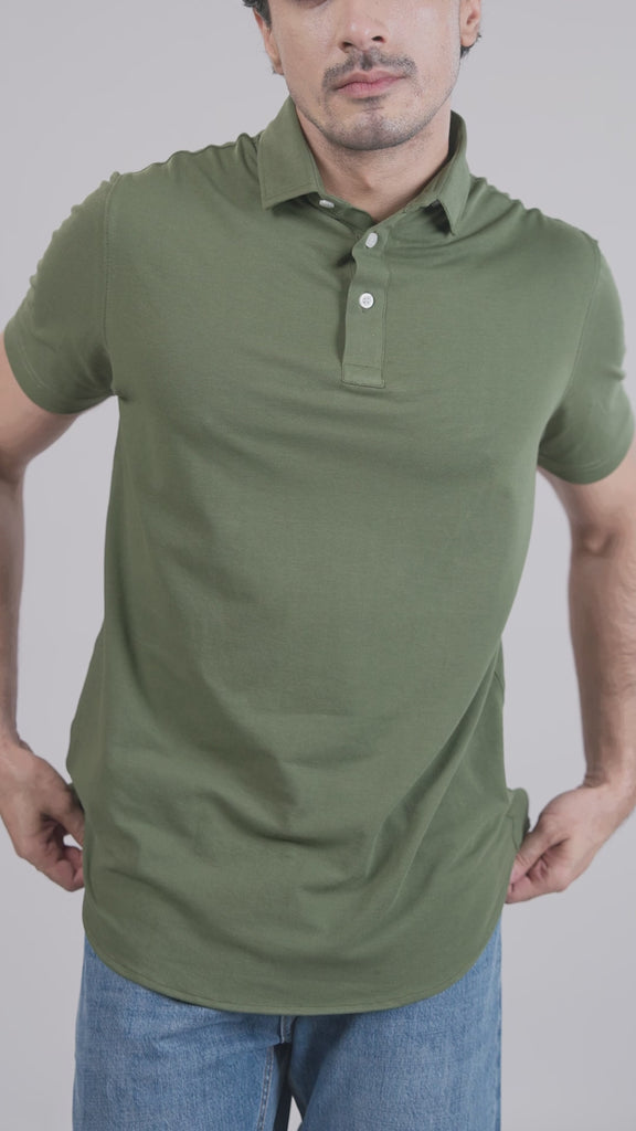 Military Green Feather Soft Piqué Half Sleeve Polo Shirt